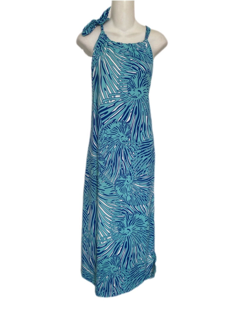 La Mer Luxe Blue Tropical Shell Print Halter Midi Maxi Dress Medium M